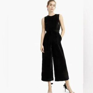 J.Crew Wrap Back Cropped Black Velvet Jumpsuit, Size 0